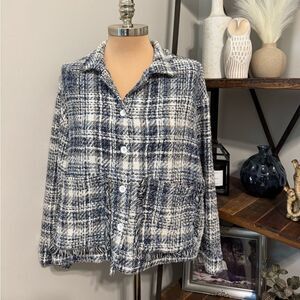 Suzy D London Gwen 21776 Shacket Jacket Women’s MED Blue Plaid Button